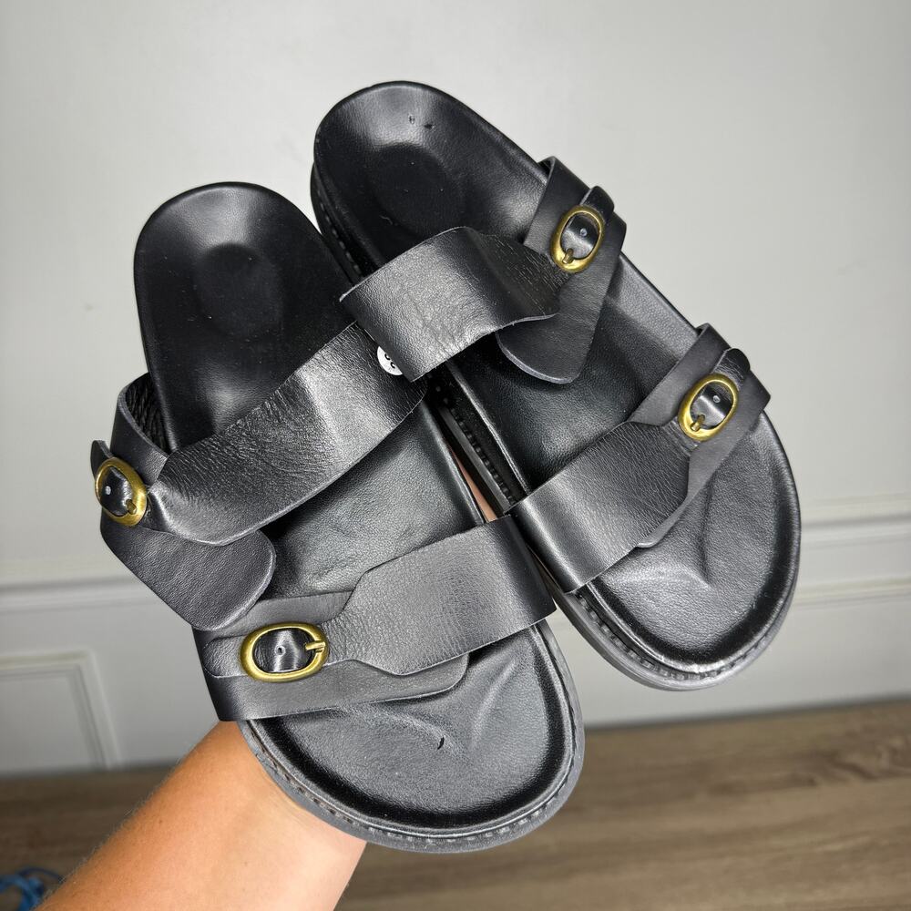 Liberte Amalfi Black Leather 2 Strap Sandals Womens EU 38 US 7
